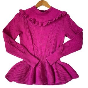 Ted Baker London Pink Knit Ruffle Trim Peplum Long Sleeve Sweater